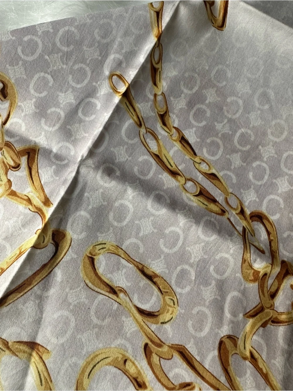 Celine Paris Vintage Gold Chain Monogram Square Scarf 19x19